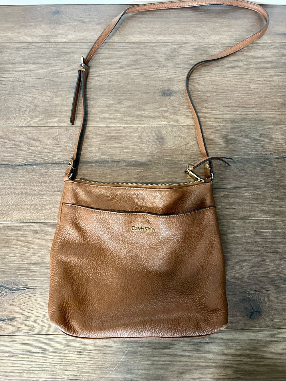Calvin Klein Brown Pebble Leather Crossbody Bag
